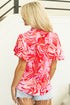 Artistic Muse Abstract Print Ruffle Cascade Mock Neck Blouse